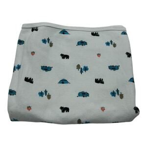 Carter's Camping Baby Blanket Cotton Bear Tent Fire Tree Camper White Blue